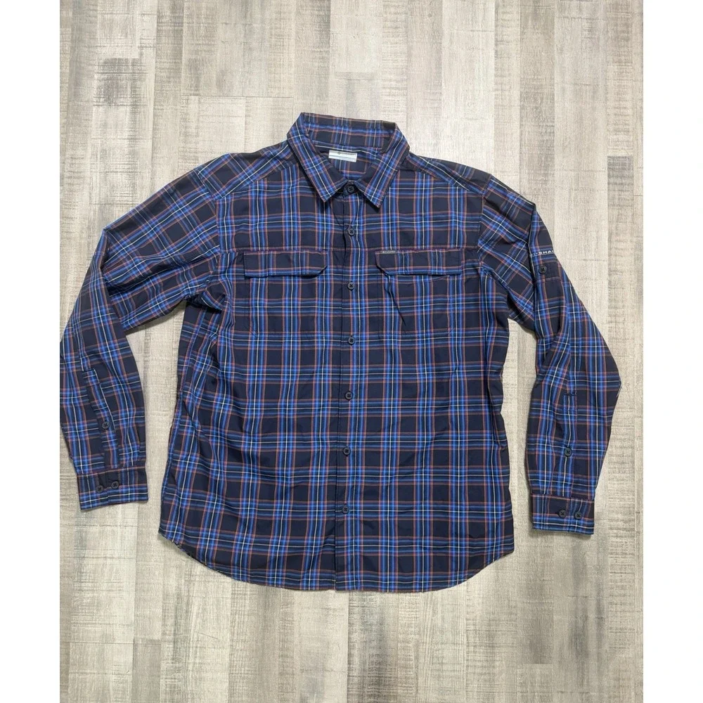 Columbia Men Shirt Omni-Shade L  Light Blue Long Sleeve Fishing  Regular